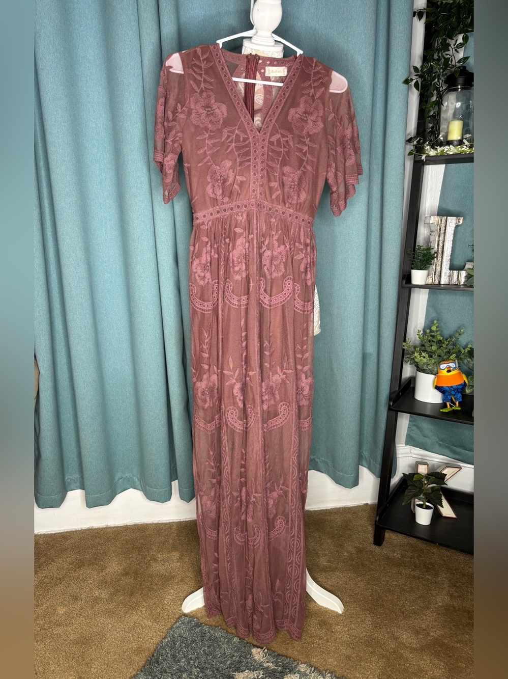 Altar'd State Mauve Lace Lined Maxi Dress Small
